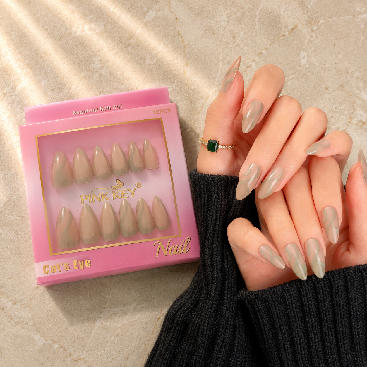 Pink Key High-End Wearable Nail Art #01 - PK24091 (12 Pcs)