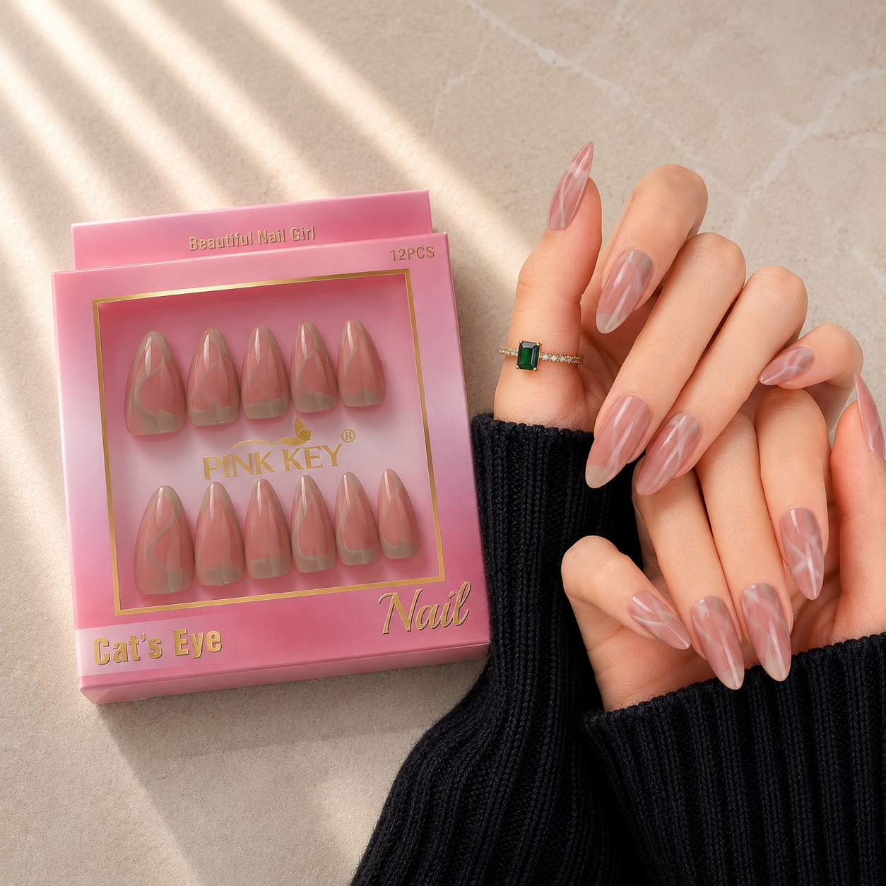 Pink Key High-End Wearable Nail Art #01 - PK24091 (12 Pcs)