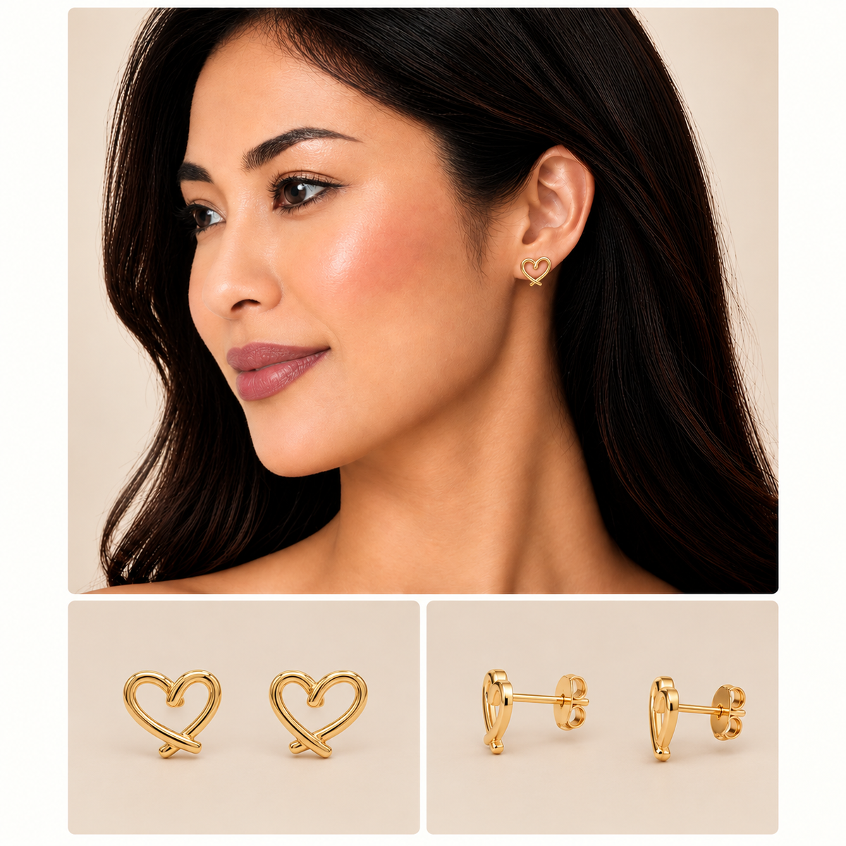 Elegant Open Heart -Shaped Stud Earring - 138