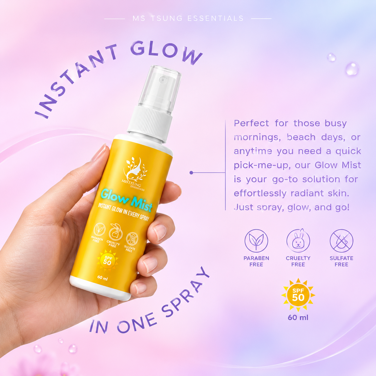 Ms. Tsung Essentials Glow Mist Sunscreen Spray SPF50 - 60ml