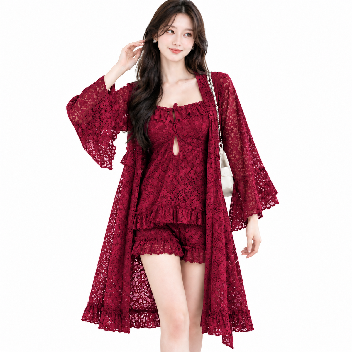Women’s Floral Lace Ruffle Cover-Up Set - M3224