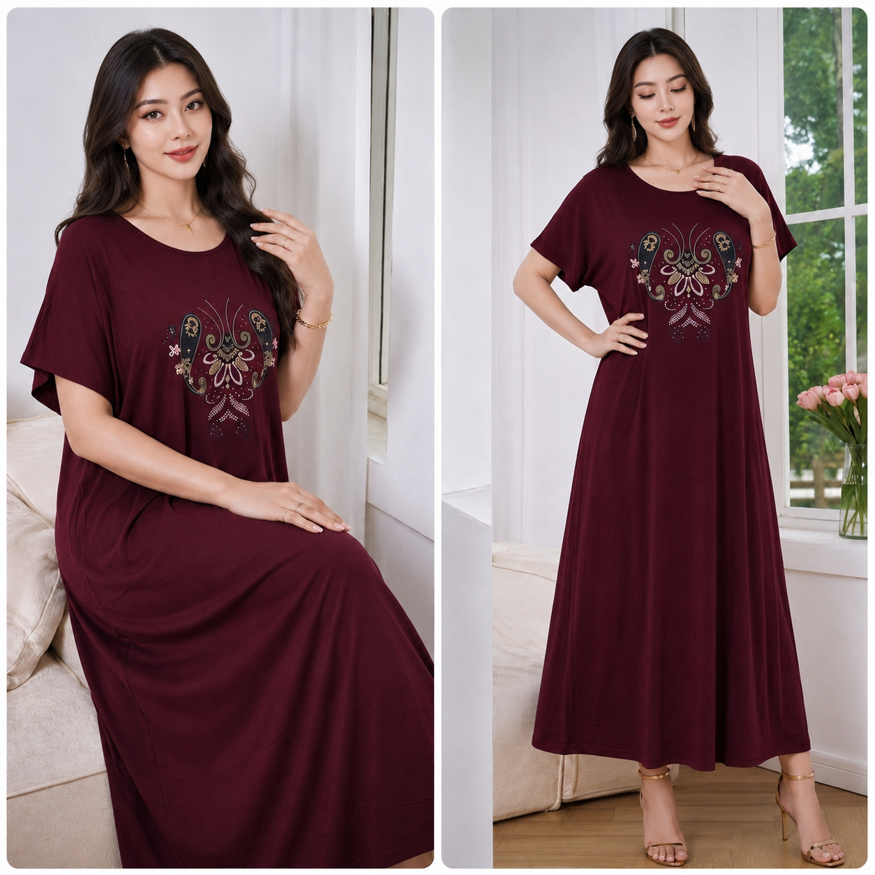 Elegant Embroidered Plus Size Maxi Dress - 6822#