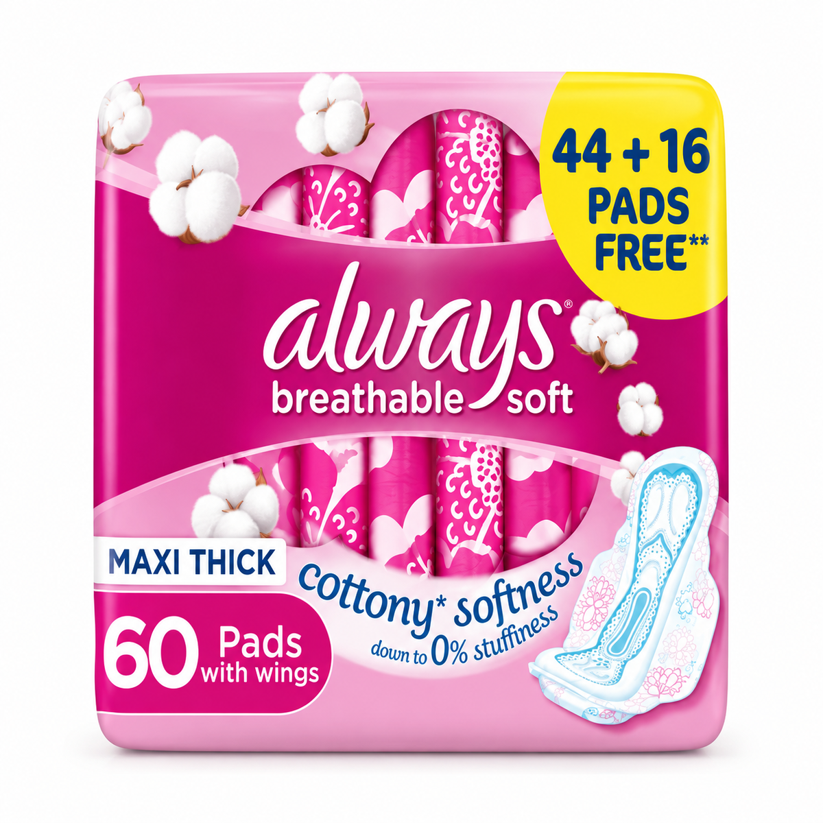 Always Breathable Soft Maxi Thick Large Sanitary Pads With Wings 60pcs