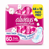 Always Breathable Soft Maxi Thick Large Sanitary Pads With Wings 60pcs