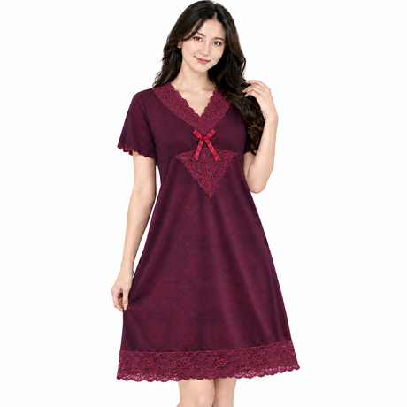 Women’s Lace Trim Short Sleeve Nightdress - 6135