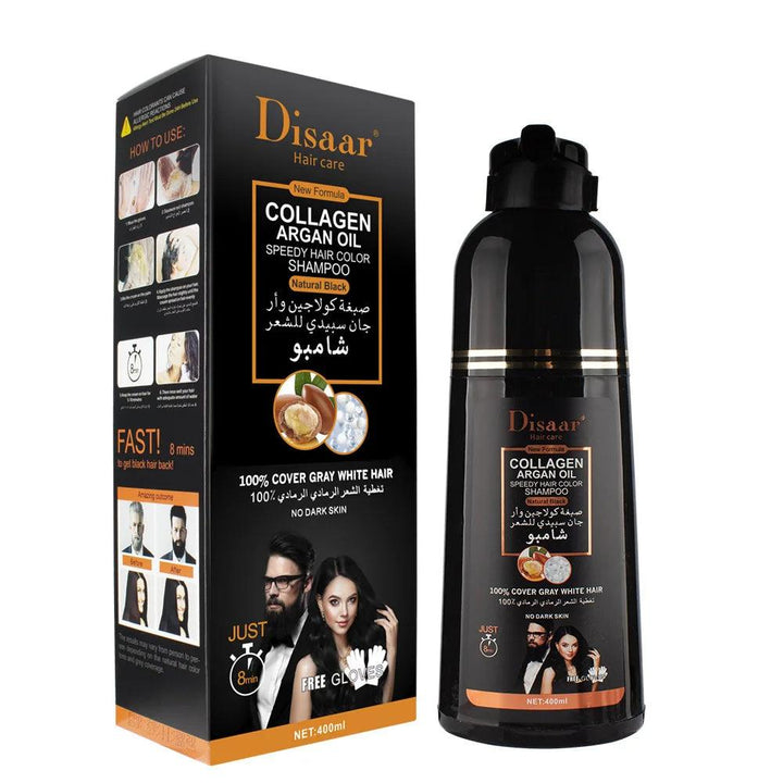 Disaar Collagen Argan Oil Speedy Hair Color Natural Black Shampoo - 400ml - Pinoyhyper