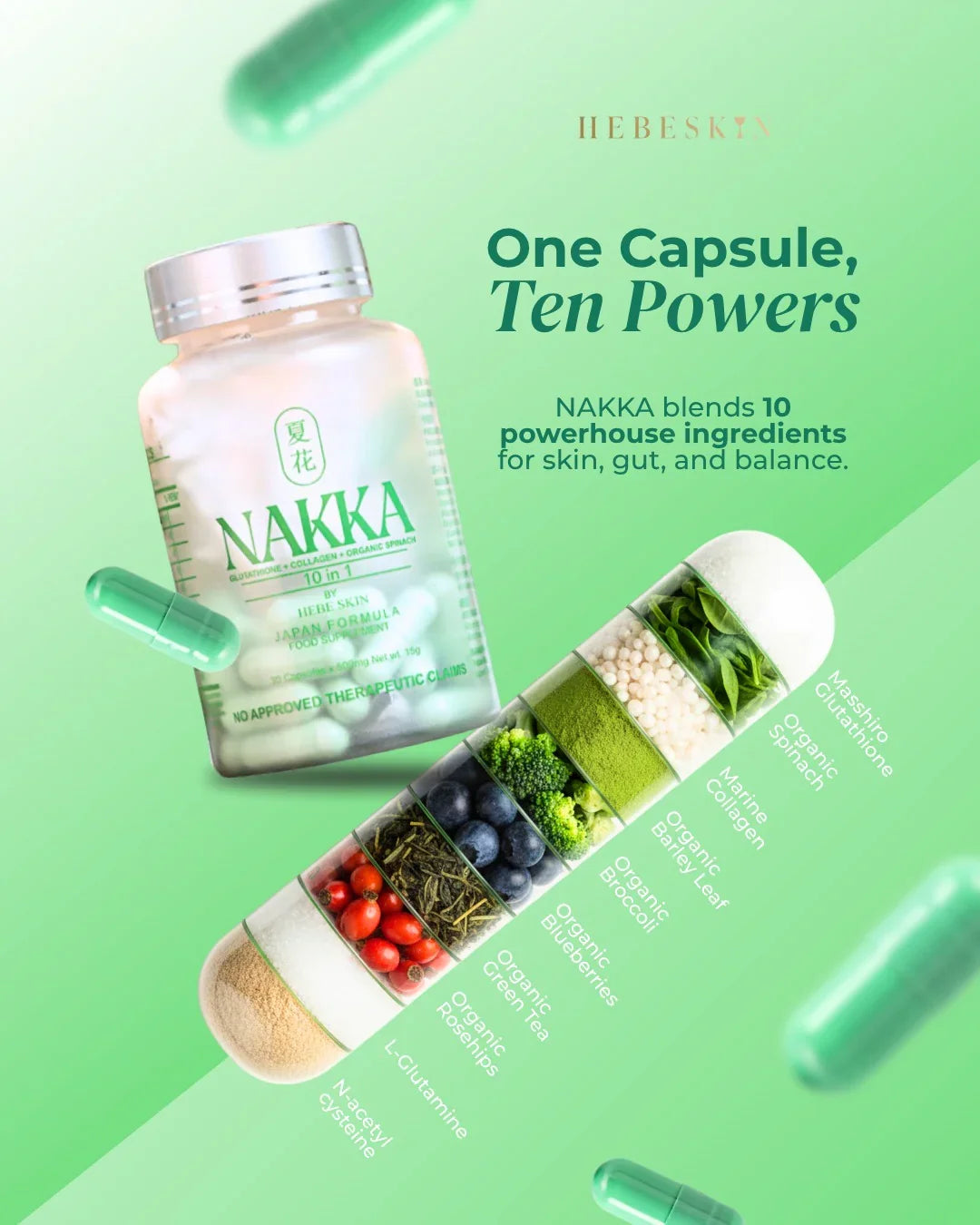 Hebeskin Nakka 10 in 1 Glutathione - 30s (Japan Formula)