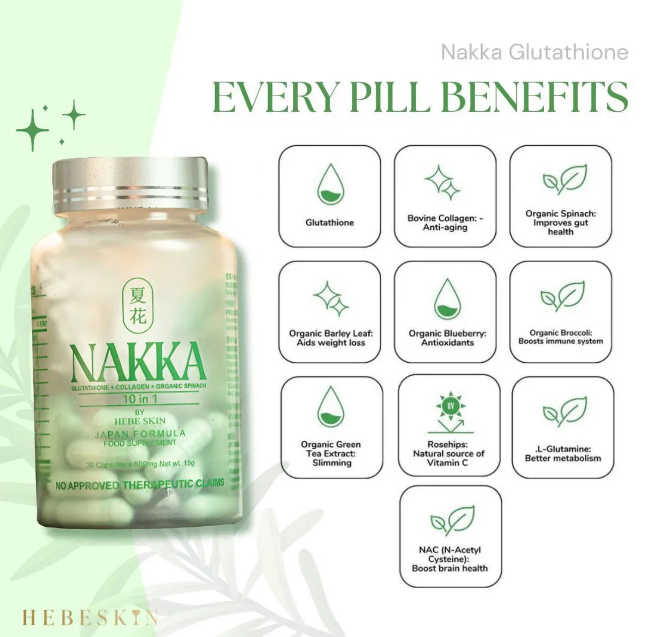 Hebeskin Nakka 10 in 1 Glutathione - 30s (Japan Formula)