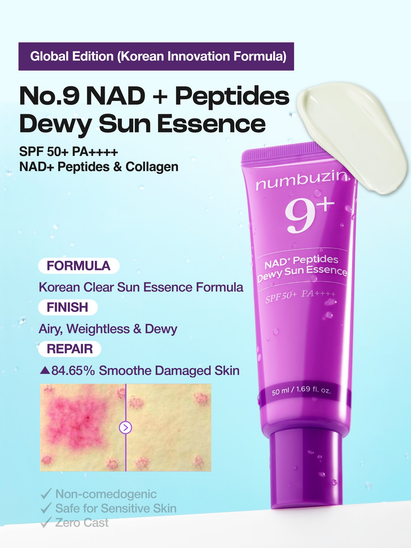 Numbuzin No.9 NAD+ Peptides Dewy Sun Essence SPF 50+ - 50ml