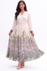 Women's Floral Design Lantern Long Sleeve Dress - XF1537#