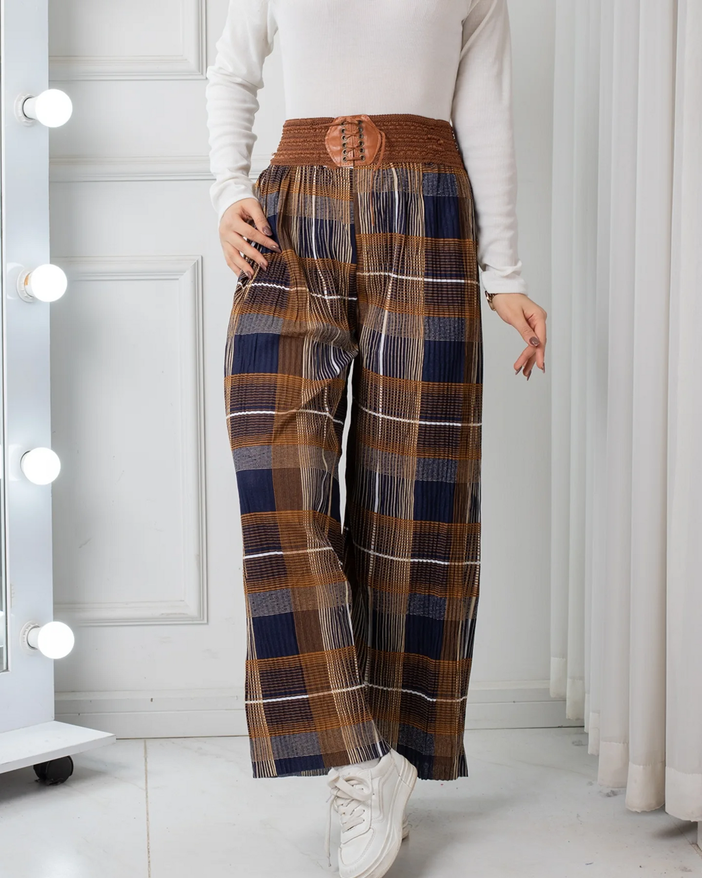 Women's GEPAIMEILIN Belt Wide-Leg Palazzo Pants K-BP-4
