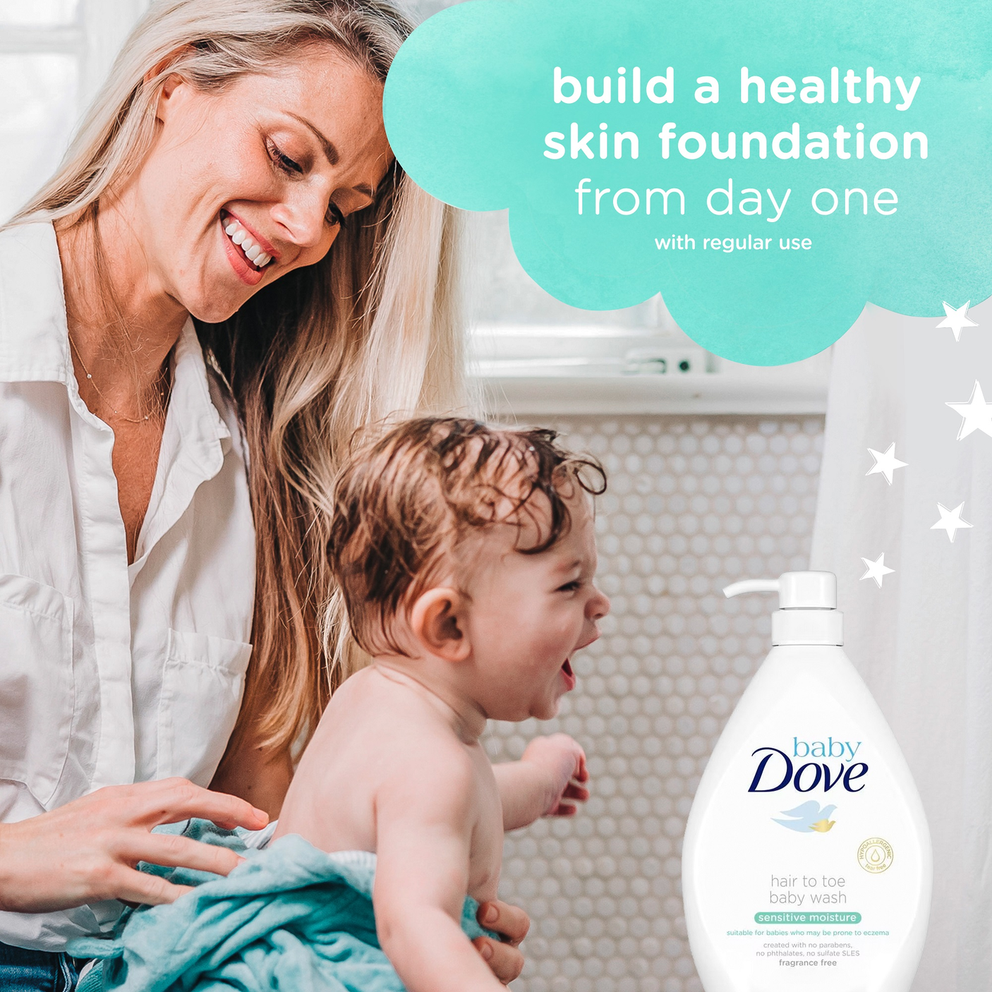 Dove Sensitive Moisture Hair To Toe Baby Wash - 400ml