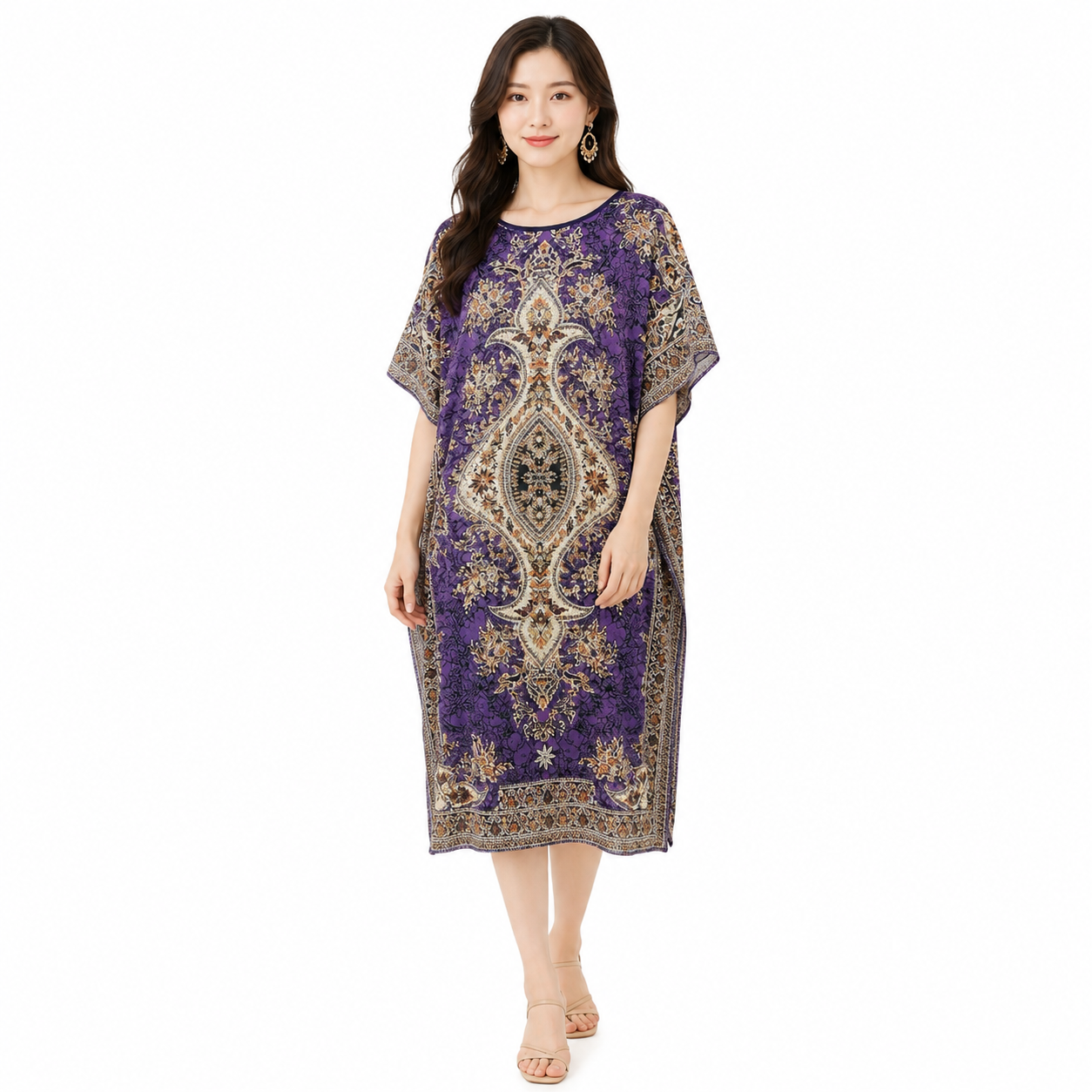 Women Printed Round-Neck Maxi kaftan -10A#