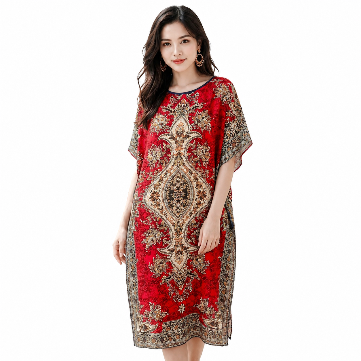 Women Printed Round-Neck Maxi kaftan -10A#