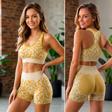 Women's 2-Piece Seamless Leopard Print Activewear Workout Set - 6901-5#