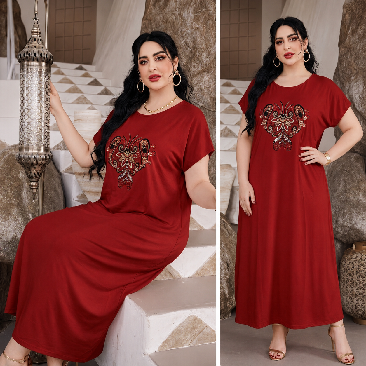 Elegant Embroidered Plus Size Maxi Dress - 6822#