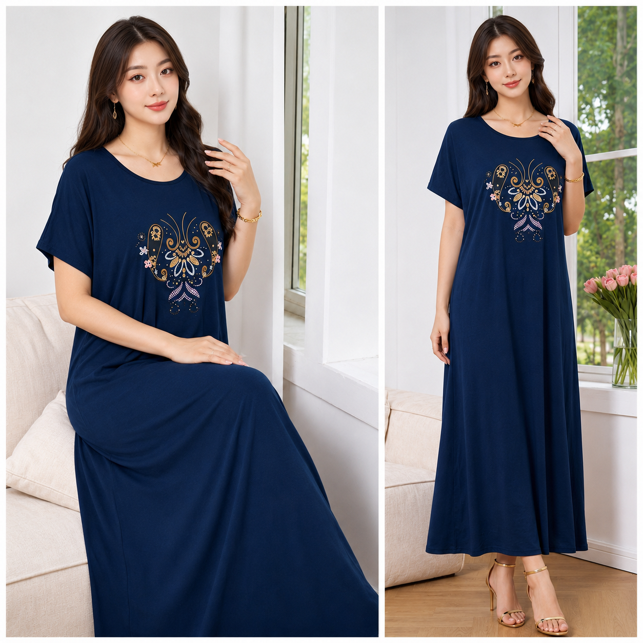 Elegant Embroidered Plus Size Maxi Dress - 6822#