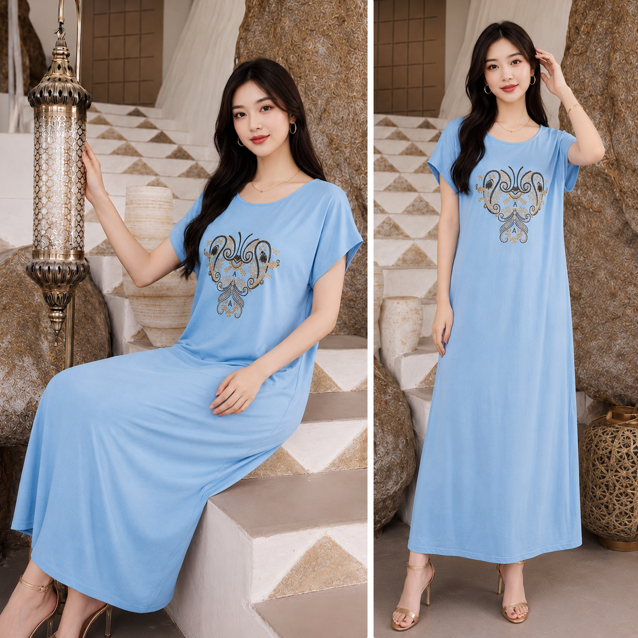 Elegant Embroidered Plus Size Maxi Dress - 6822#