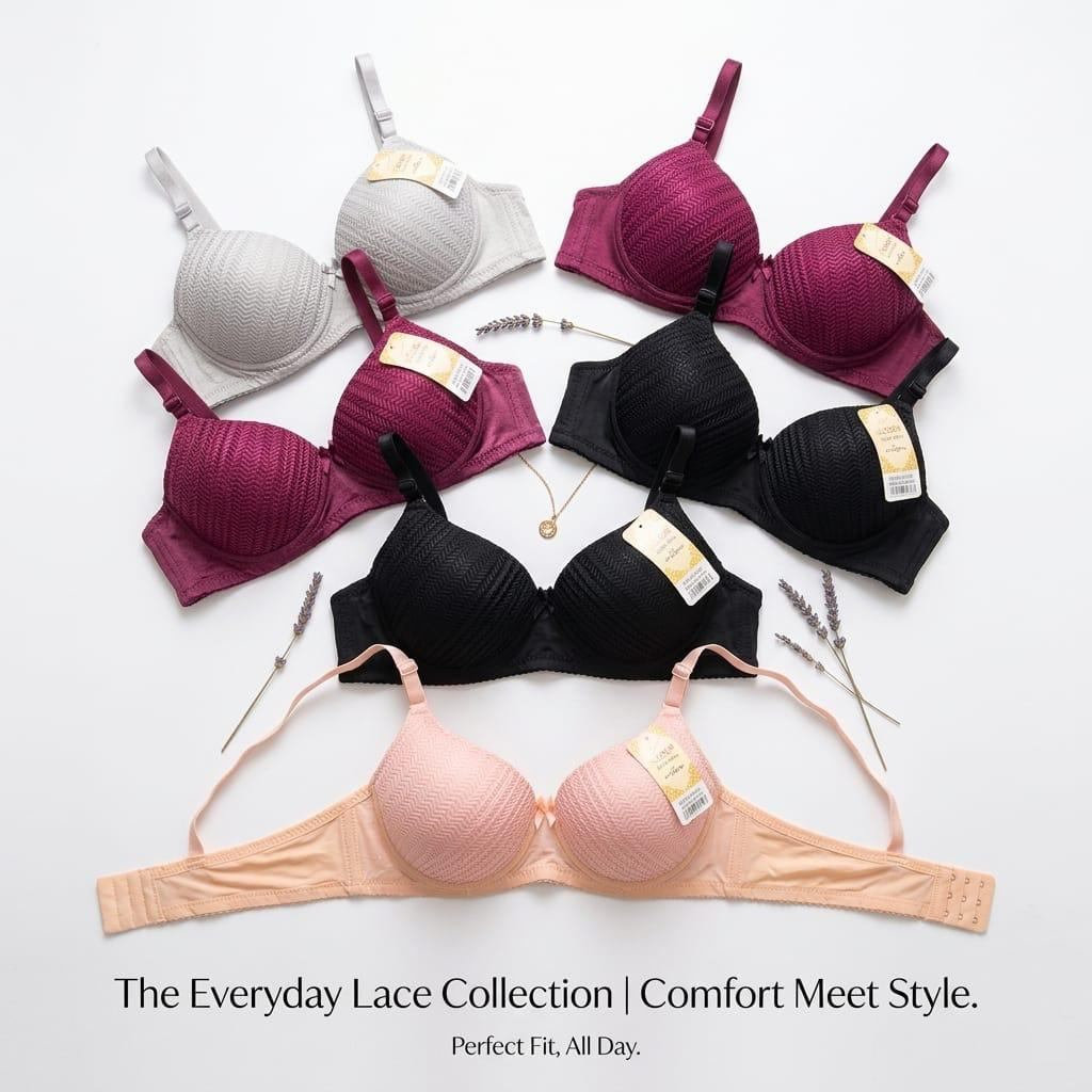 Premium Textured Full Coverage Comfort Bra with Adjustable Straps - TCBAS05