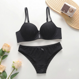 Shell-Pleated Padded Bra and Panty Set - 753