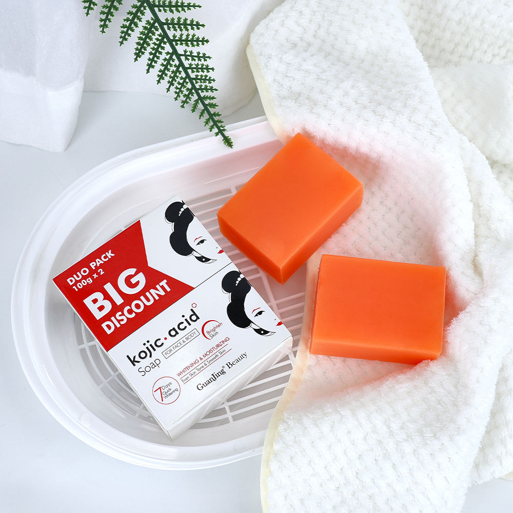 Guanjing Beauty Kojic Acid Soap For Face & Body - 100g × 2Pcs (Offer)