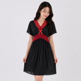 Women's V-Neck Lace Trim Chiffon Nightgown - 6136