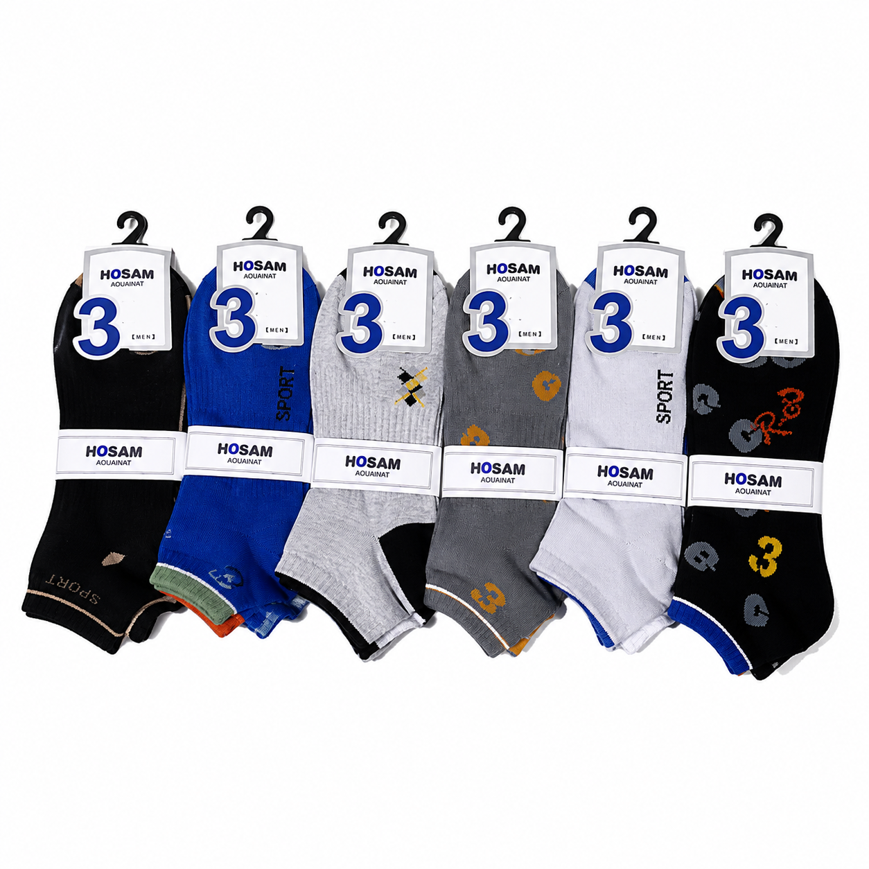 HOSAM AQUAINAT Low-Cut Athletic Ankle Sports Socks - 3 Pairs