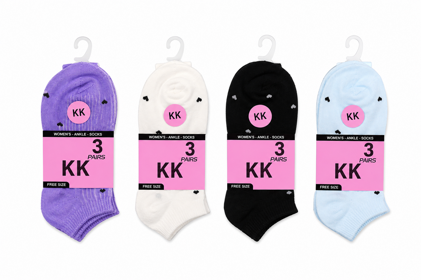 KK Women's Free Size Ankle Socks - D-179-1 - 3 Pairs