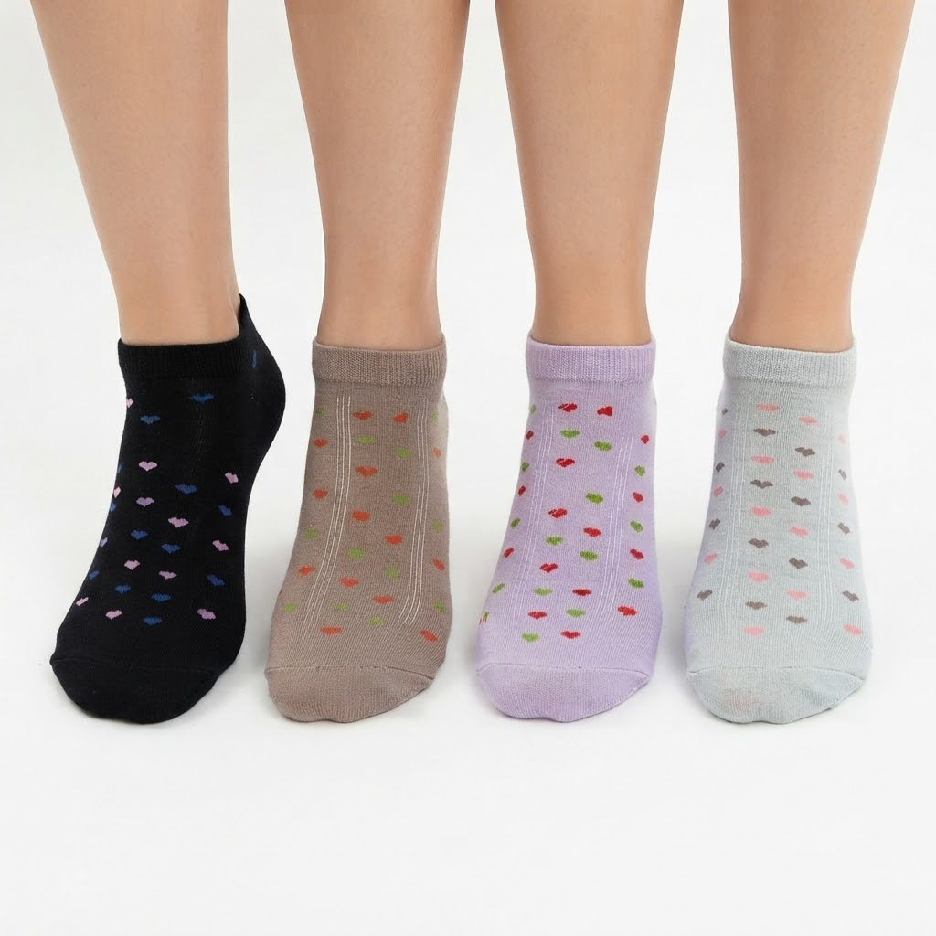 Women's Little Hearts Cotton Ankle Socks 3 Pairs Set - K48