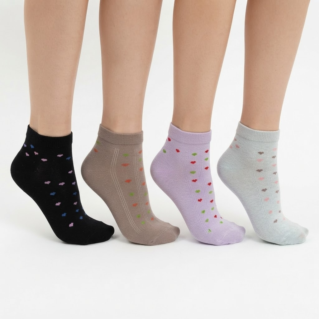 Women's Little Hearts Cotton Ankle Socks 3 Pairs Set - K48