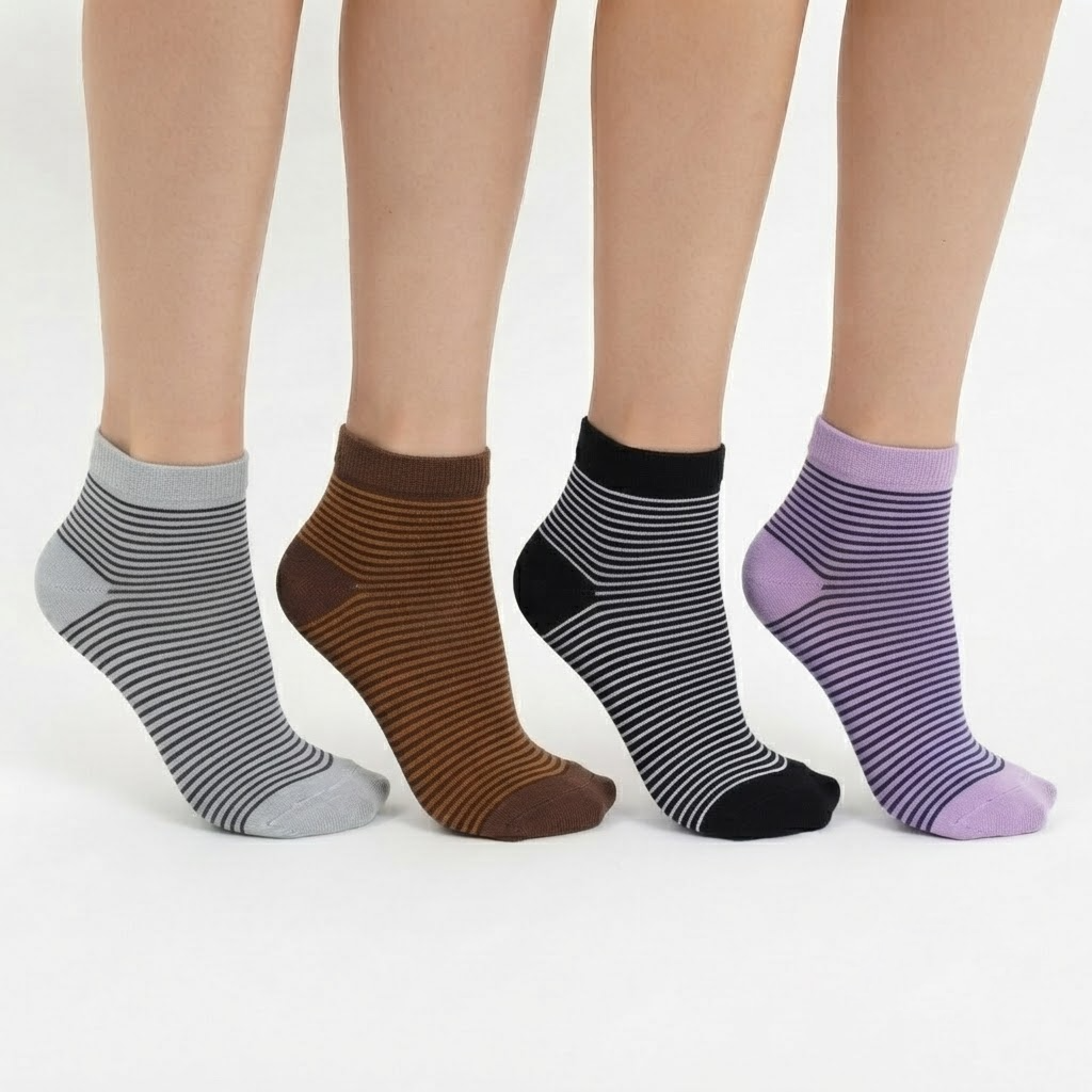 Women's Cotton Ankle Length Thumb Striped Socks - 3 Pairs (K-4-7)