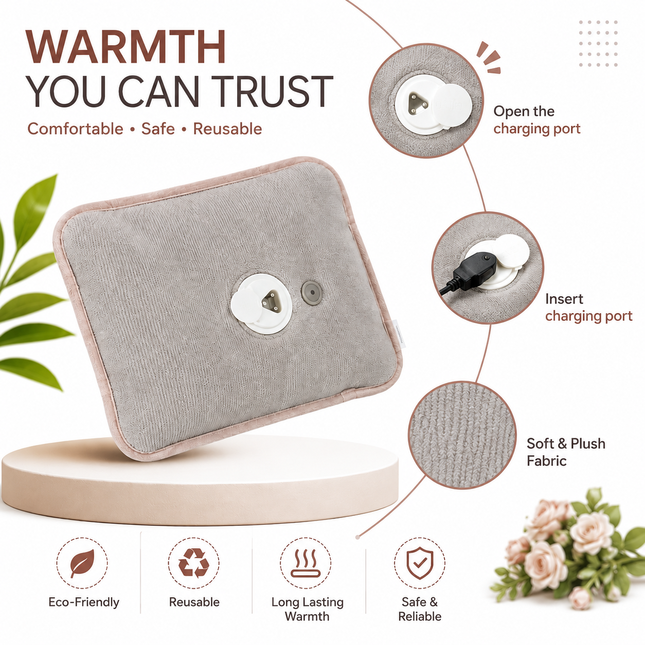 Cute Bear Embroidery Rechargeable Hot Water Bag