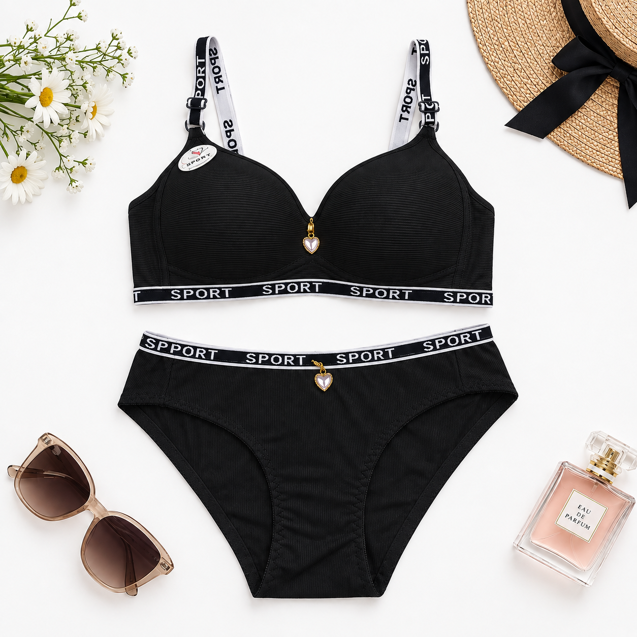 Ribbed Wireless Comfort Push-Up Bra and Panty Set - 5001