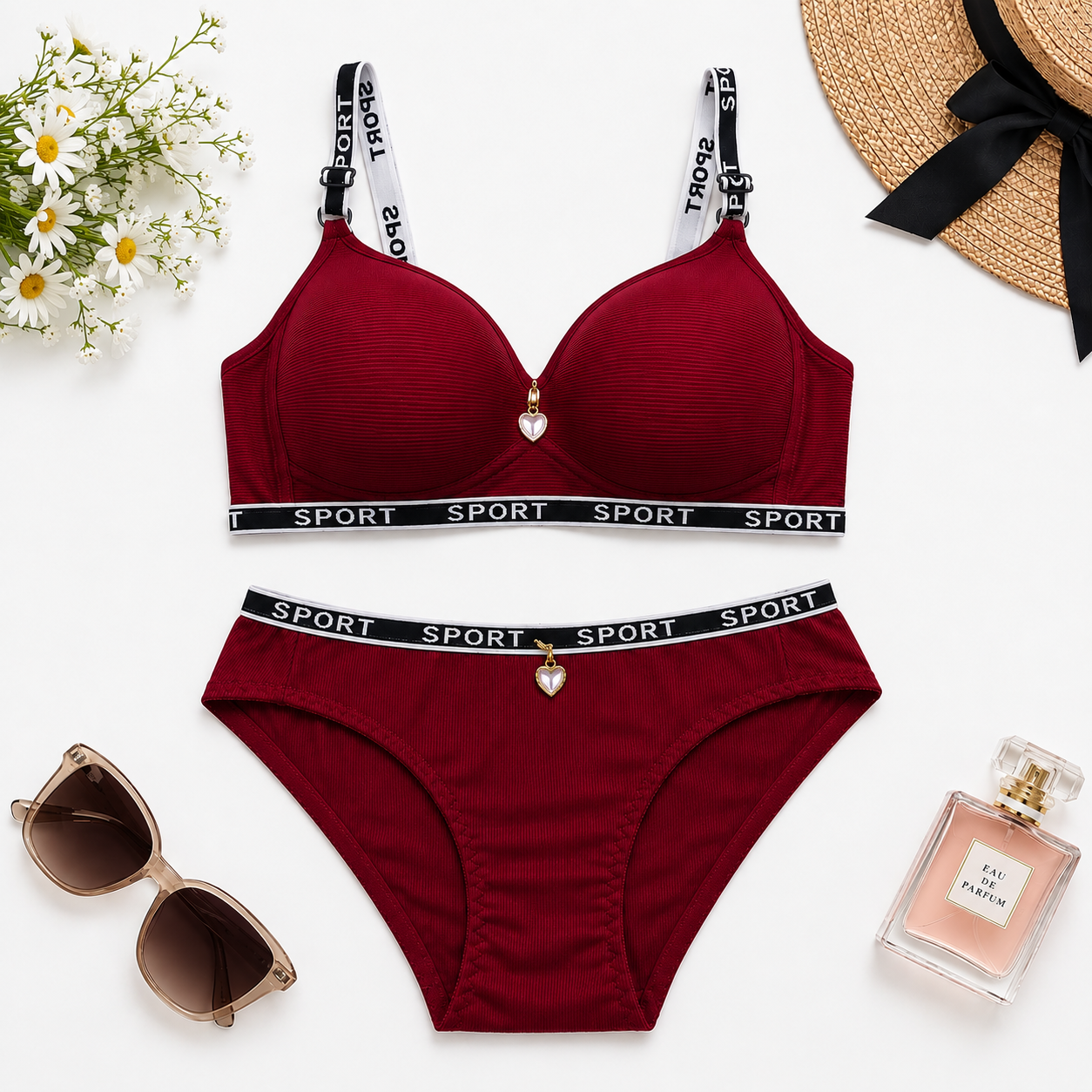 Ribbed Wireless Comfort Push-Up Bra and Panty Set - 5001