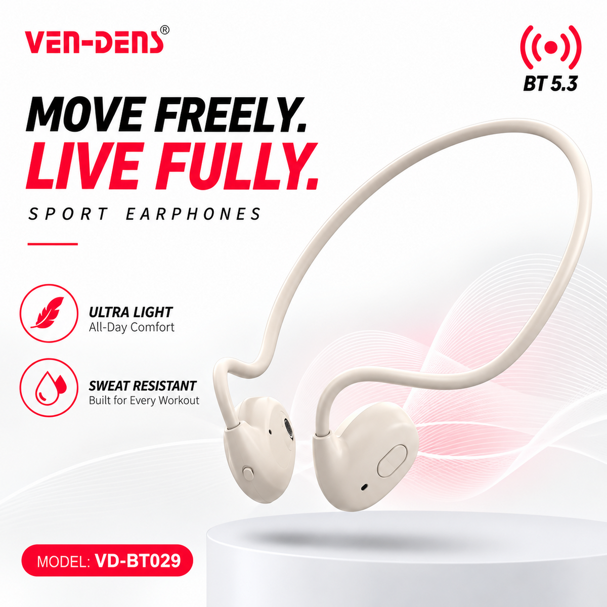 VEN-DENS Wireless Neckband Sport Earphones - VD-BT029