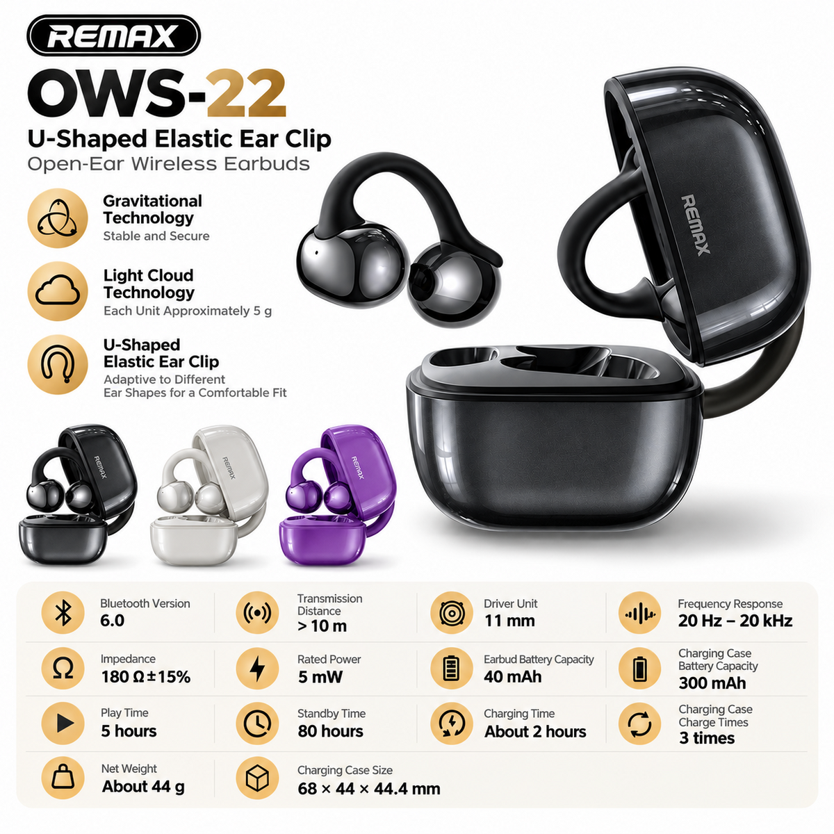 Remax U-Shaped Elastic Ear Clip Wireless Earphones -  OWS22