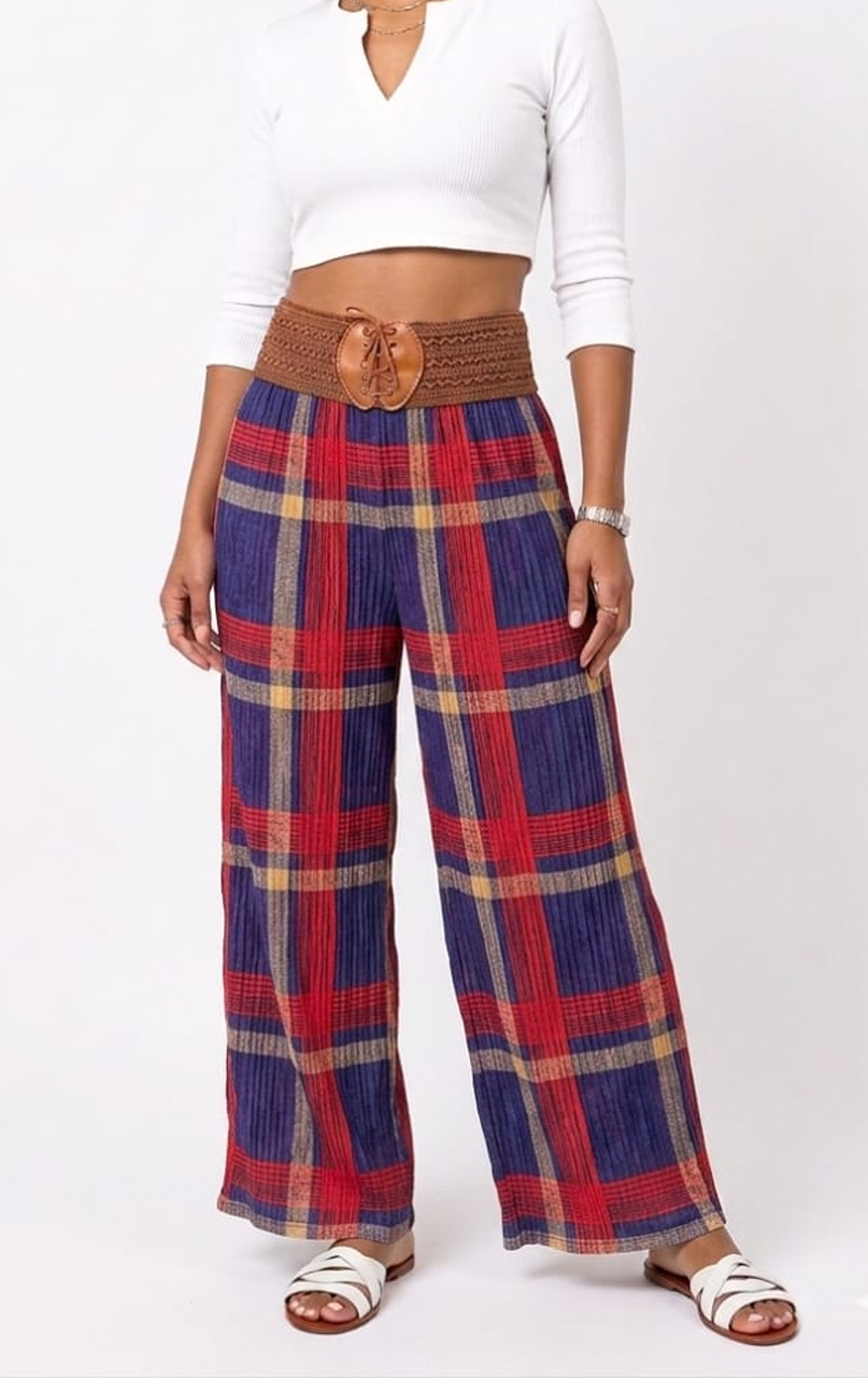 Women's GEPAIMEILIN Belt Wide-Leg Palazzo Pants K-BP-4