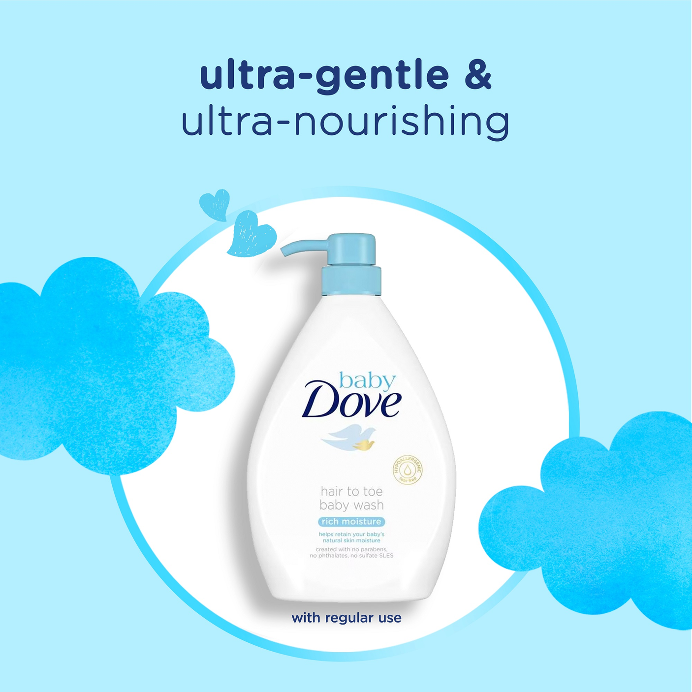 Dove Rich Moisture Hair To Toe Baby Wash - 400ml