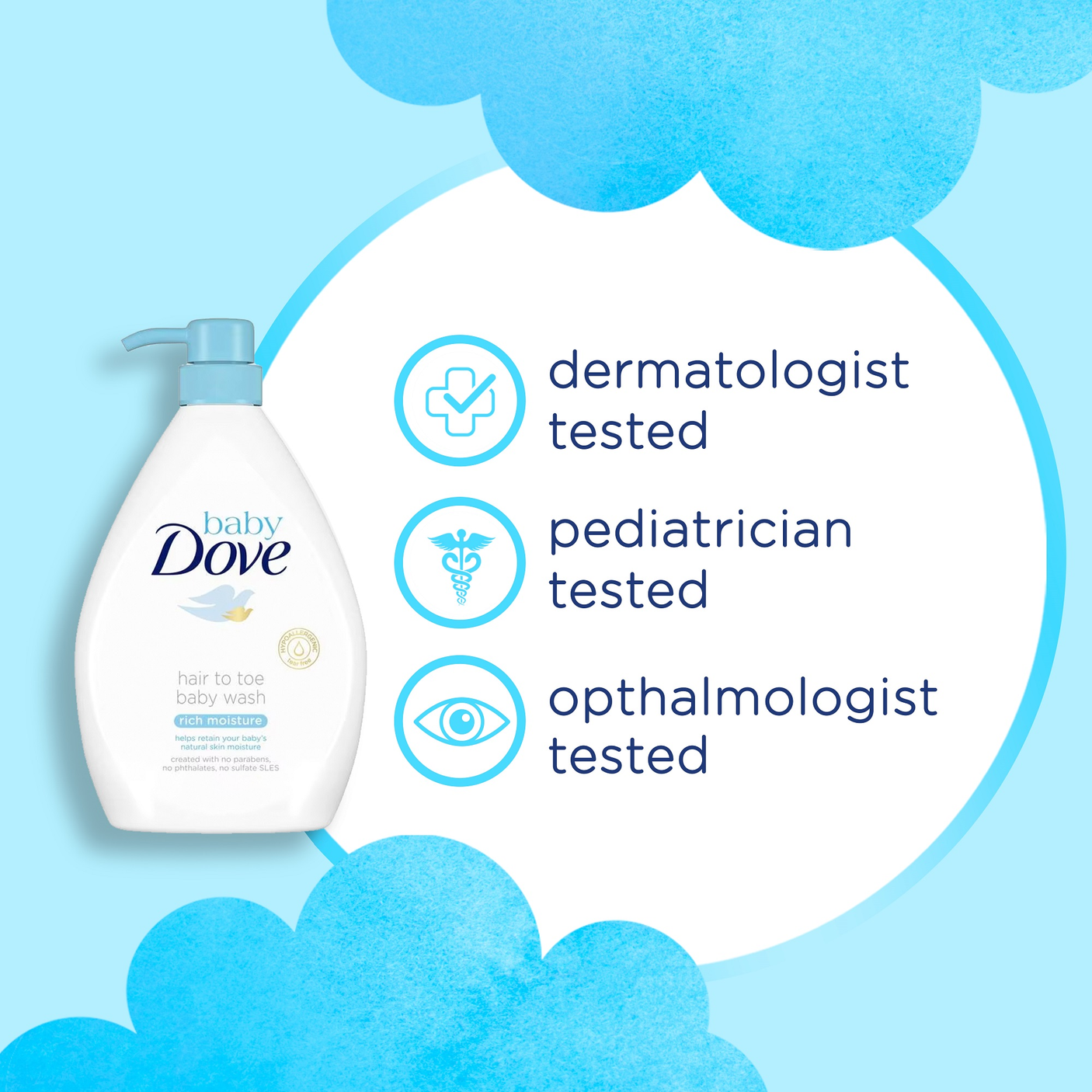 Dove Rich Moisture Hair To Toe Baby Wash - 400ml