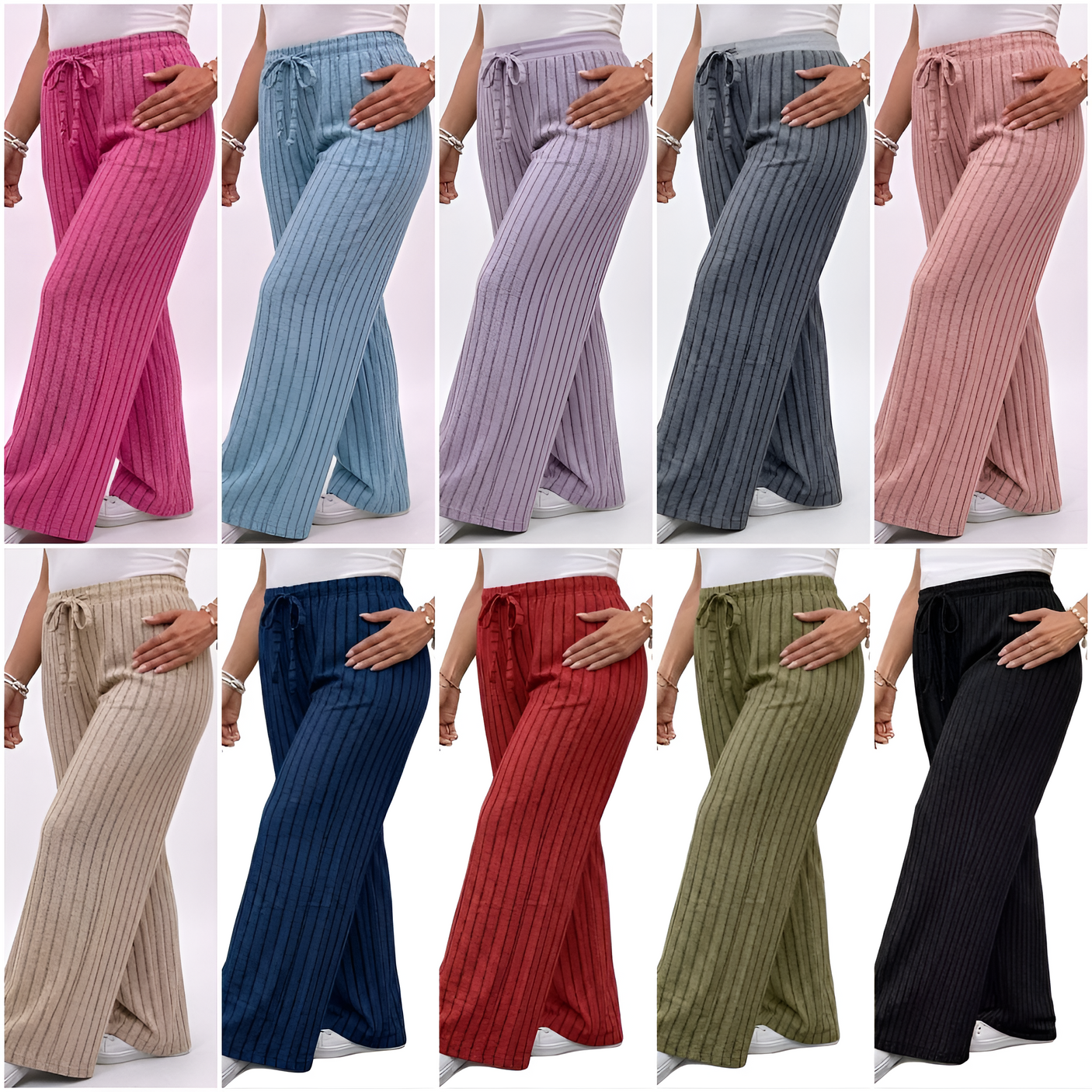 Classic Rib Knit Everyday Palazzo Pants - R1511