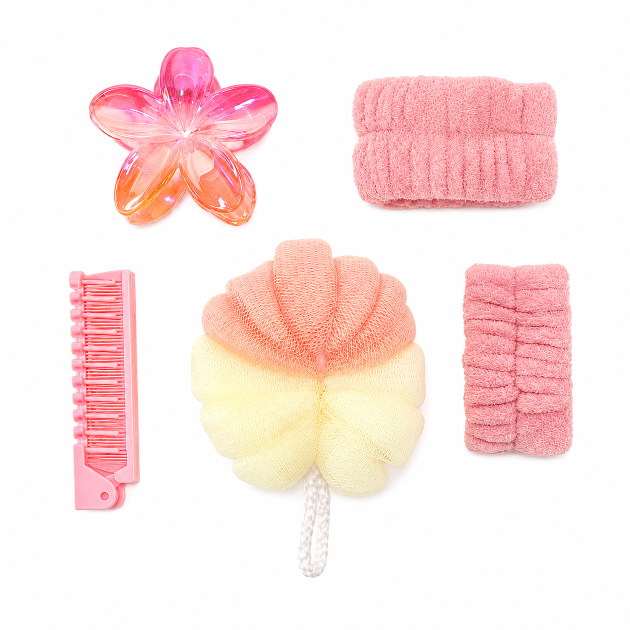 PINK KEY Spa Headband Wristbands & Claw Clip Kit - PC9485