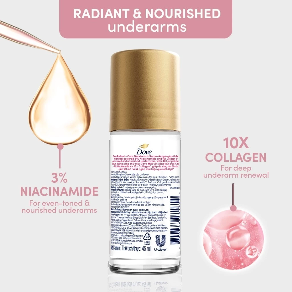 Dove 3% Niacinamide + 10X Vegan Collagen Deodorant Serum - 45ml