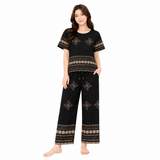 women's printed cotton/rayon lounge co-ord set - T-0615