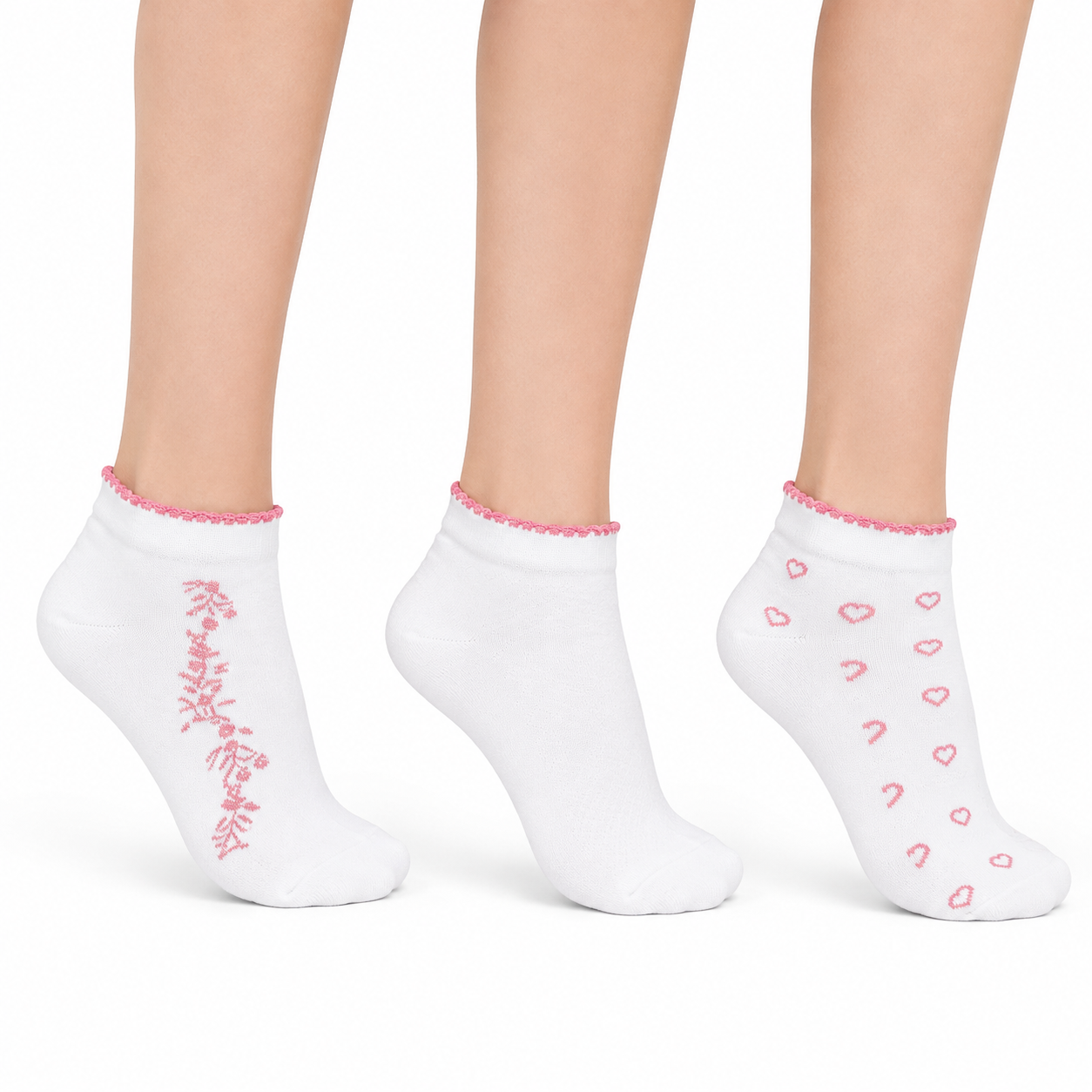 Embroidery Cotton Ankle Length Socks 3 Pairs Set - ALS3P02