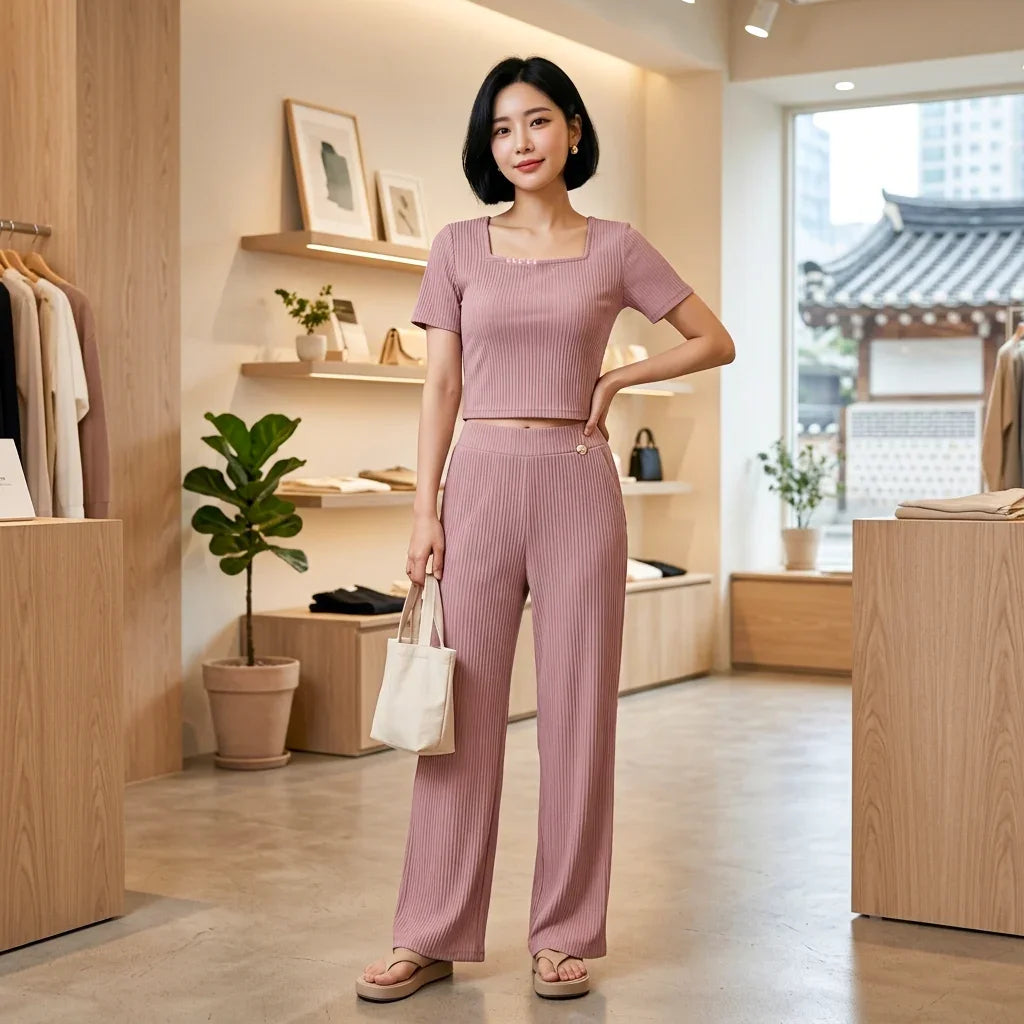Women's Korean Style Classic Design Top & Pant M-719