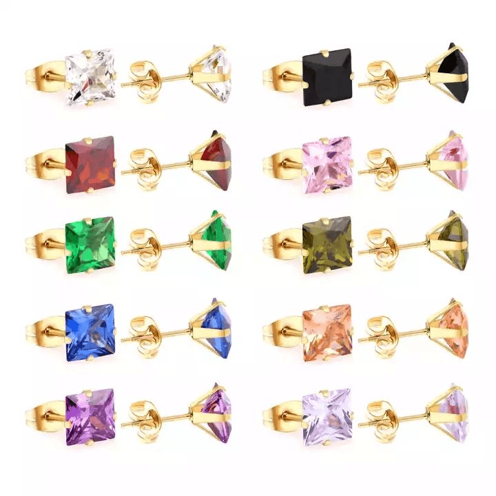 Golden Stainless Steel Stud Earings - 097
