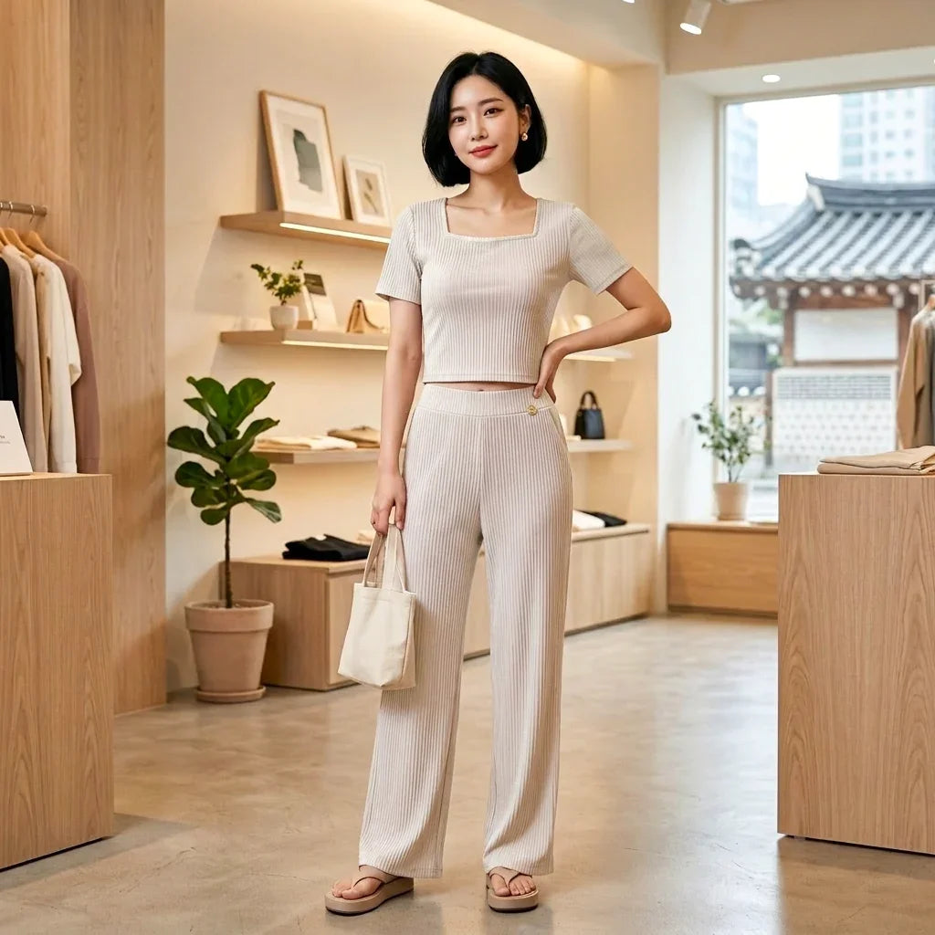 Women's Korean Style Classic Design Top & Pant M-719