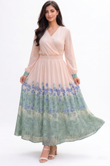 Women's Floral Design Lantern Long Sleeve Dress - XF1537#
