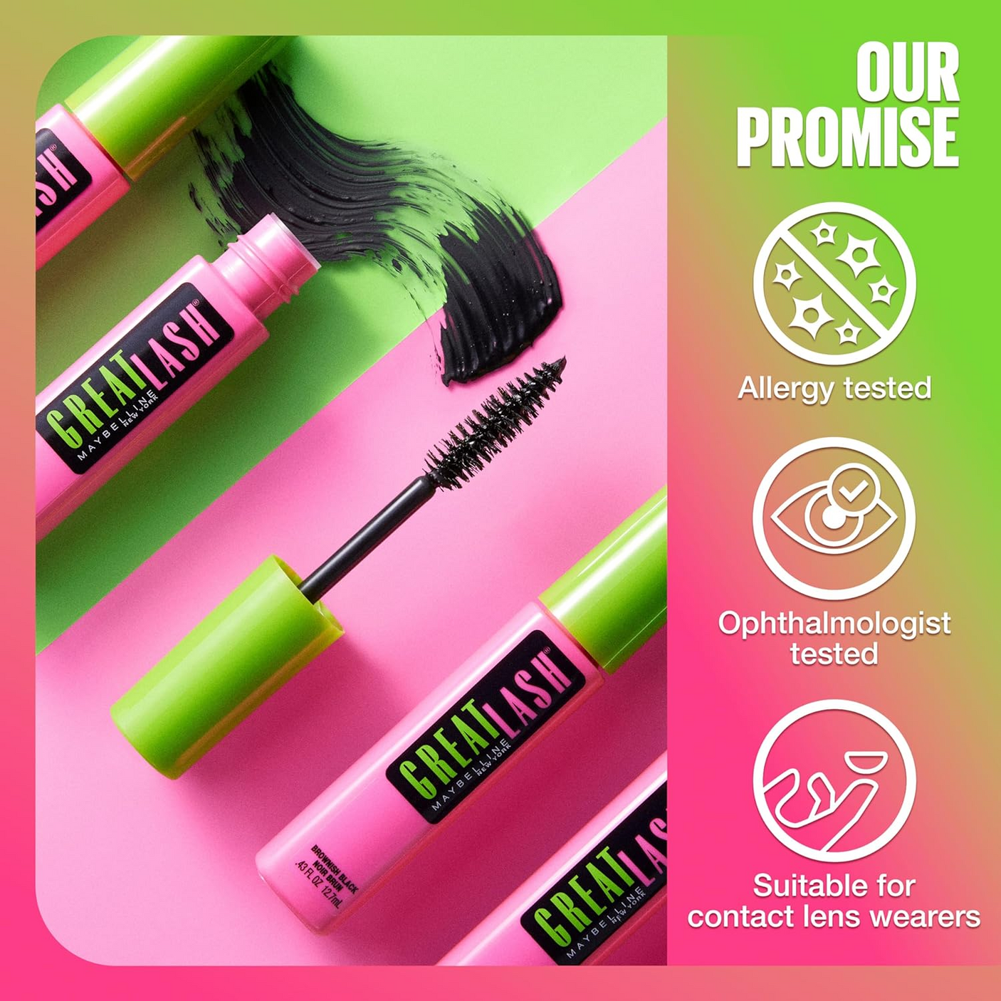 ماسكارا Maybelline Great Lash المكثفة والقابلة للإزالة بالماء - 12.7 مل (لون أسود داكن)
