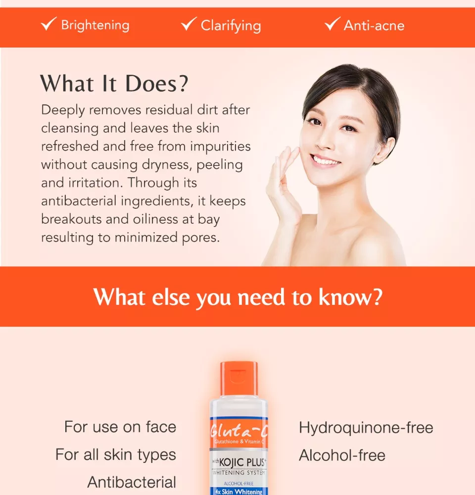 تونر Gluta-C بتركيبة Kojic Plus+ للتحكم في حب الشباب - 100 مل